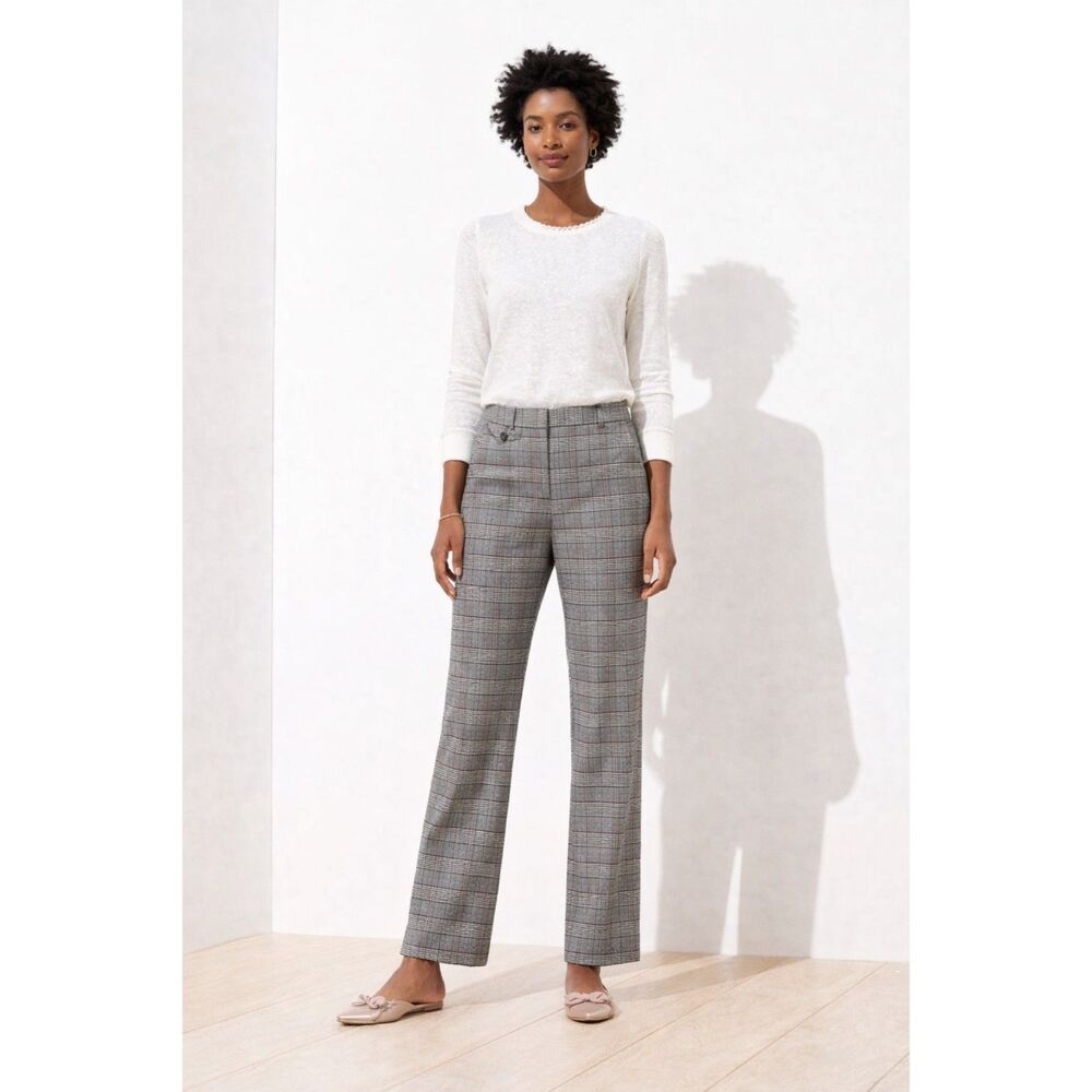 LOFT Grey Glen Plaid Check Wide Leg Trousers